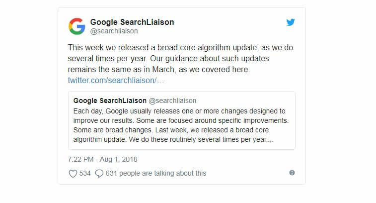 αλγοριθμος google update Αυγουστος 2018